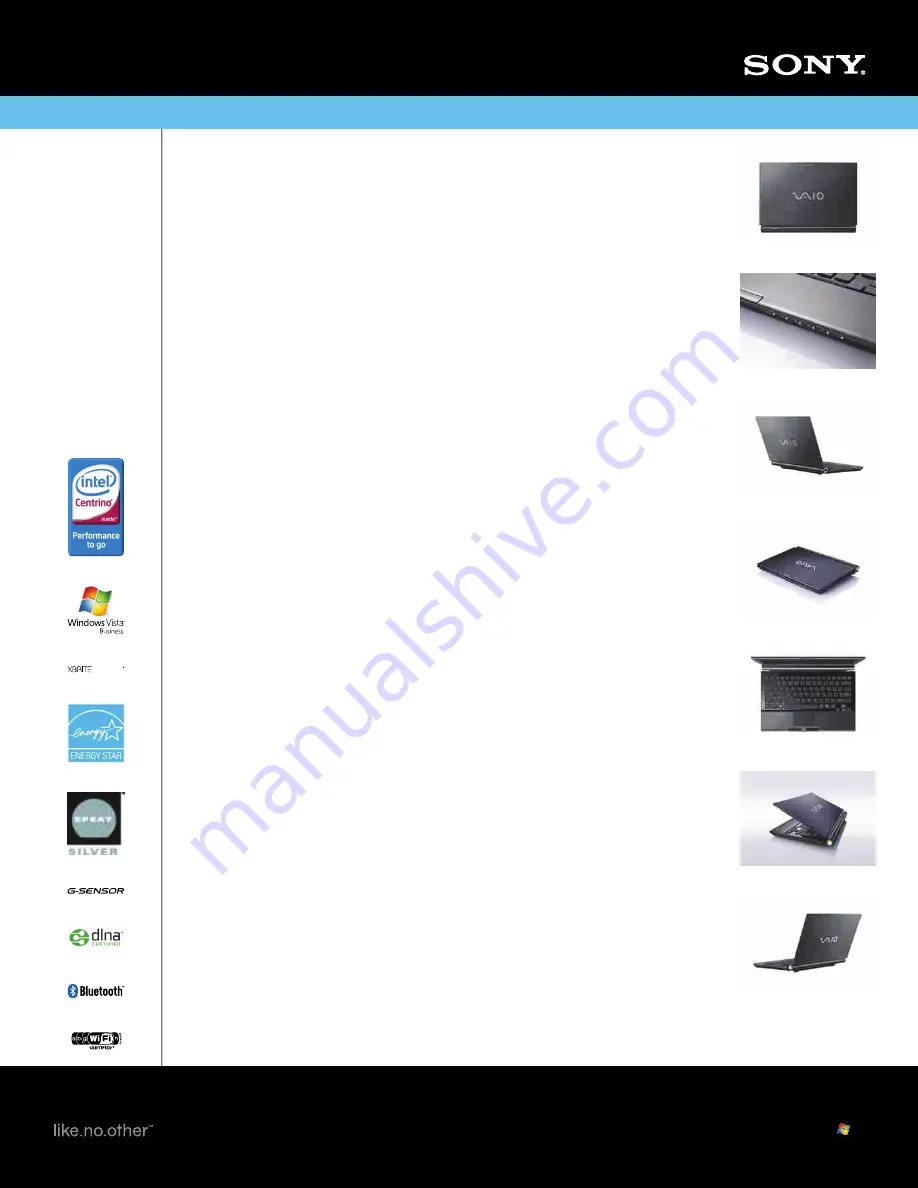 Sony VAIO VGN-TZ340NAB Specifications Download Page 1