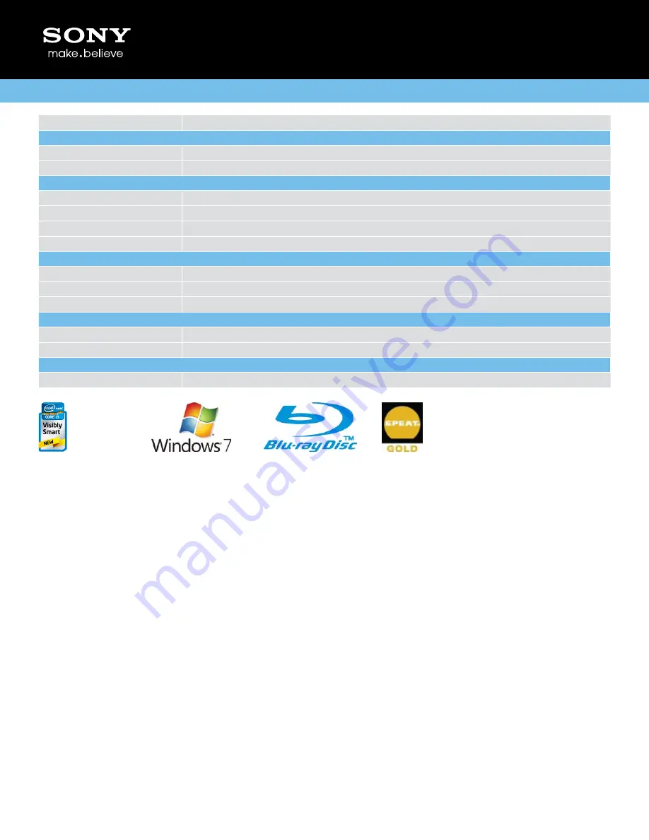 Sony VAIO VPCEG17FX Specifications Download Page 3