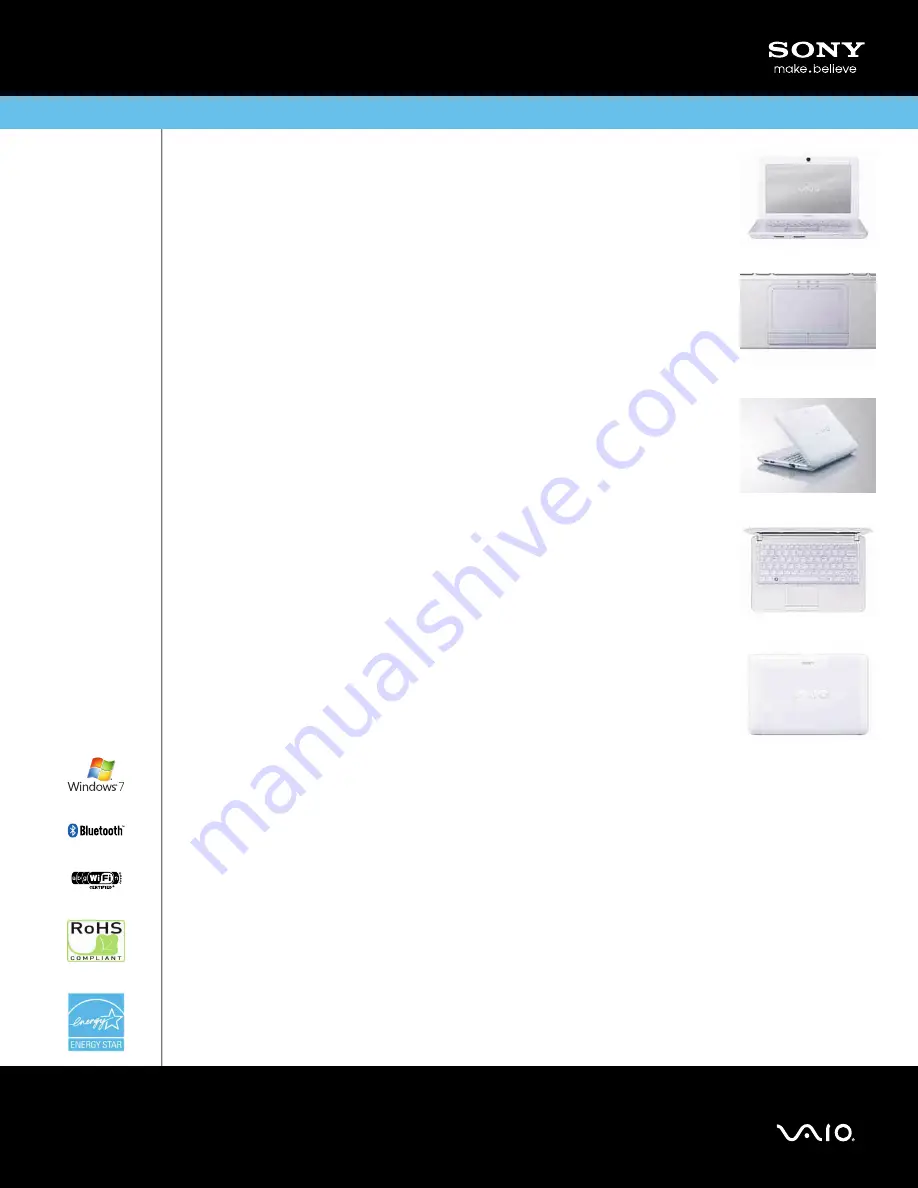 Sony VAIO VPCW121AX/W Specification Sheet Download Page 1