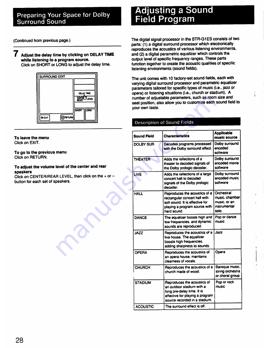 Sony Vision Touch STR-G1ES Operating Instructions Manual Download Page 28