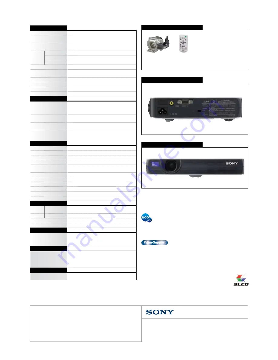 Sony VPL-MX25 Specifications Download Page 2