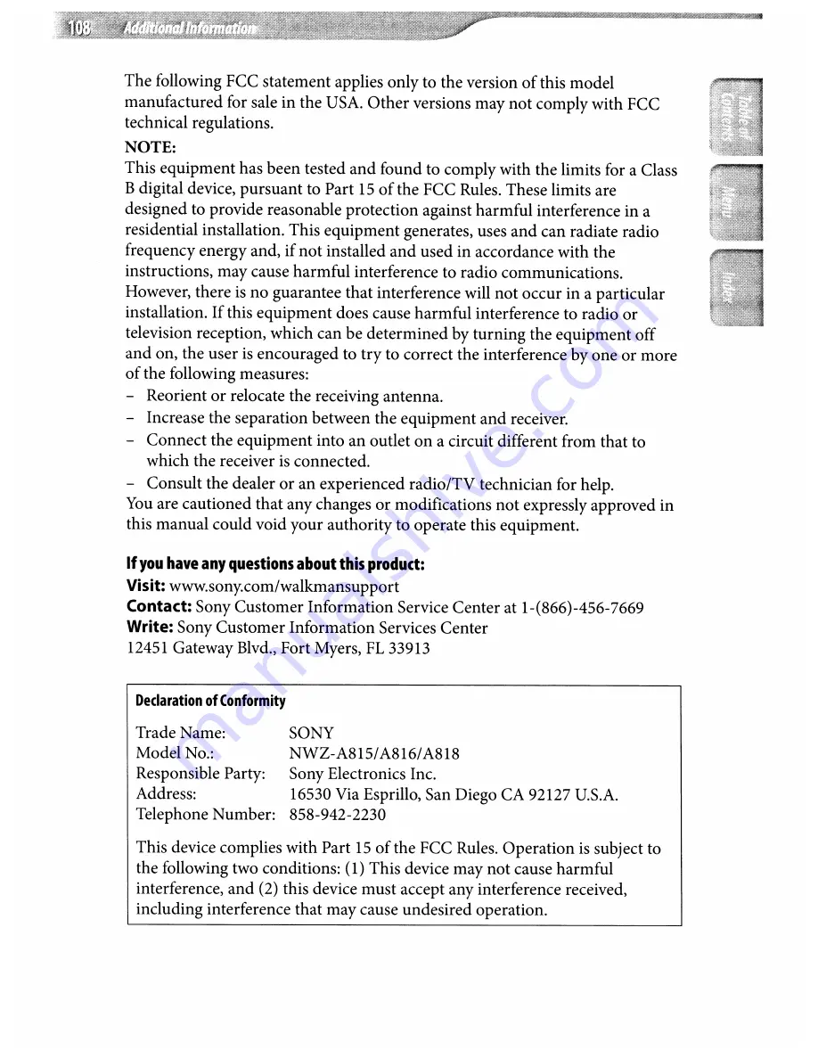 Sony Walkman NWZ-A815 Operation Manual Download Page 108