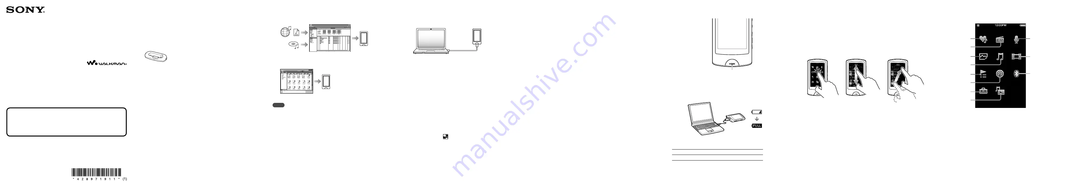 Sony Walkman NWZ-A864 Quick Start Manual Download Page 1