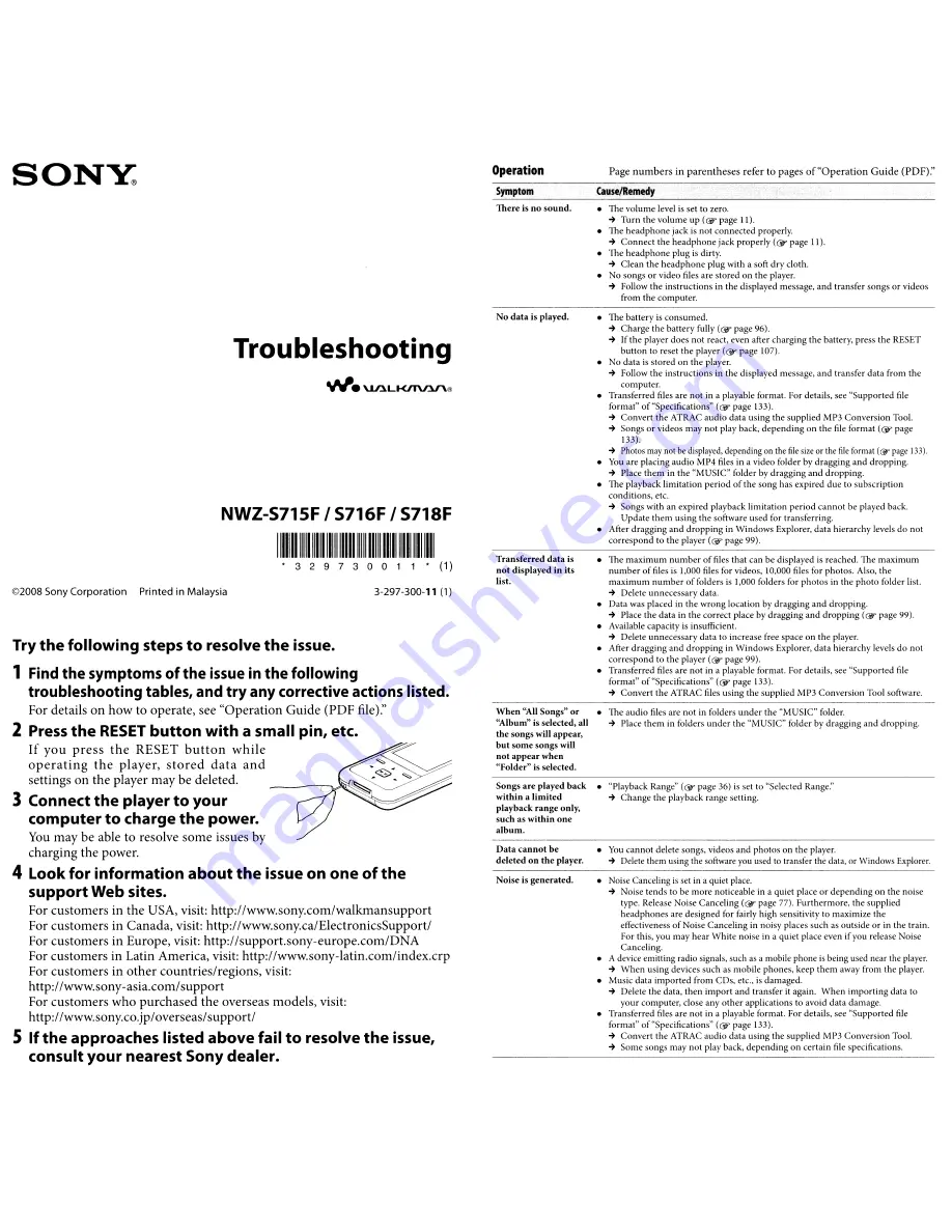 Sony Walkman NWZ-S715F Quick Start Manual Download Page 33