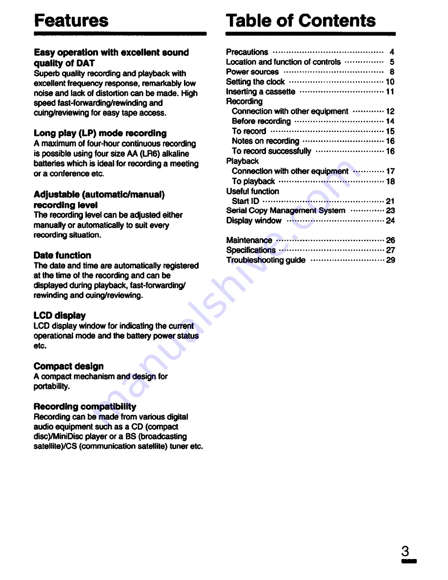 Sony Walkman TCD-D7 Operating Instructions Manual Download Page 3