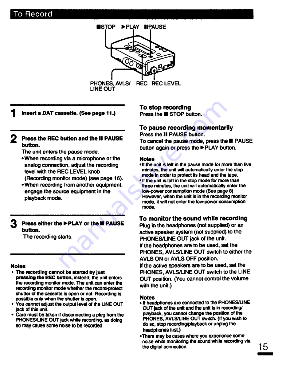 Sony Walkman TCD-D7 Operating Instructions Manual Download Page 15