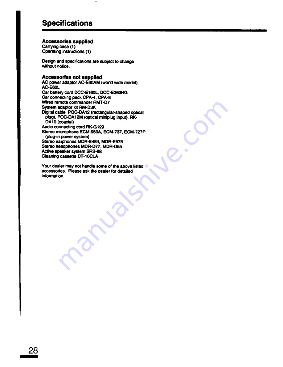 Sony Walkman TCD-D7 Operating Instructions Manual Download Page 28