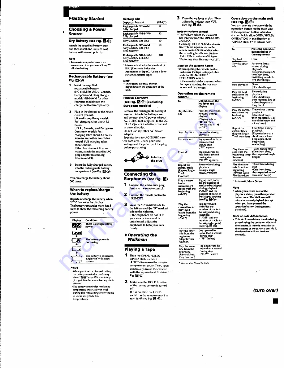 Sony Walkman WM-EX9 Operating Instructions Manual Download Page 3