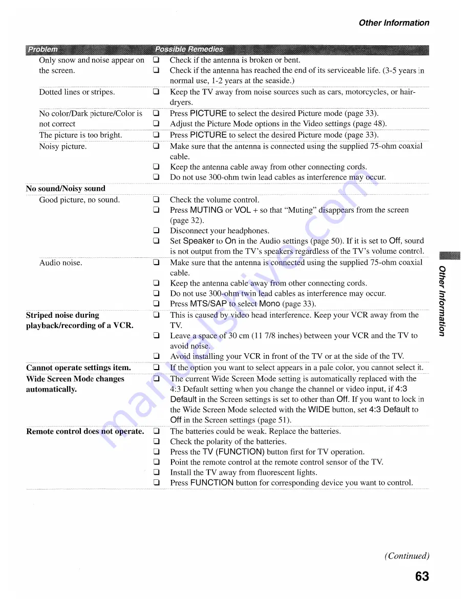 Sony WEGA KLV-S19A10 Operating Instructions Manual Download Page 63