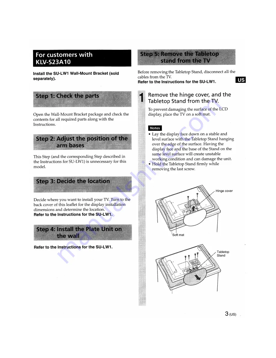 Sony WEGA KLV-S19A10 Operating Instructions Manual Download Page 73