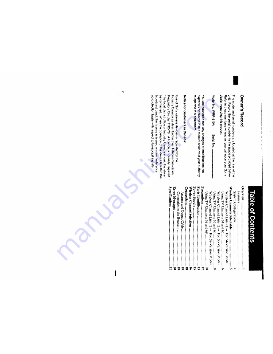 Sony WRR-810A Operating Instructions Manual Download Page 4