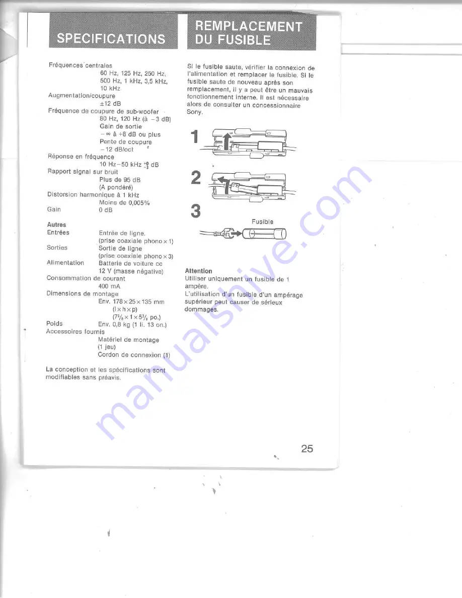 Sony XE-8 - Graphic Equalizer Operating Instructions Manual Download Page 25