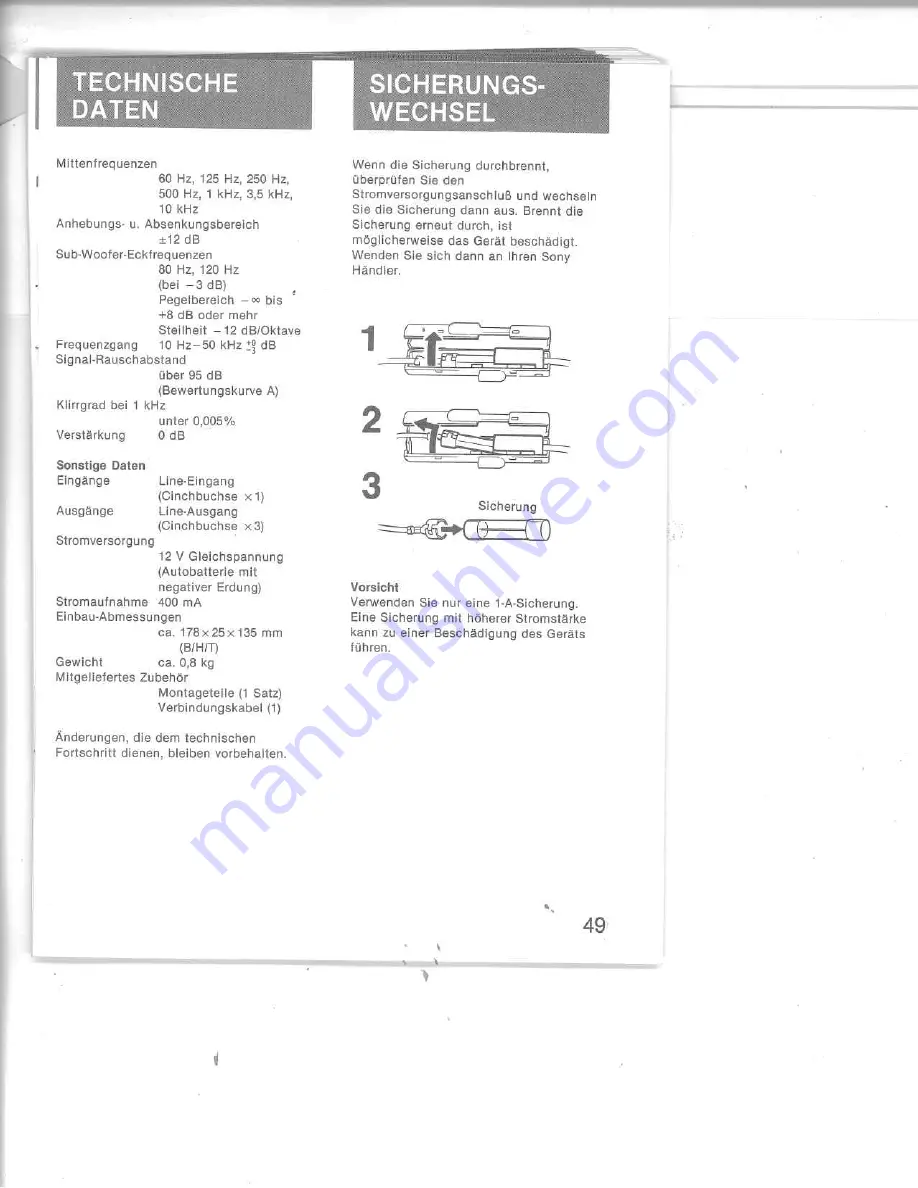 Sony XE-8 - Graphic Equalizer Operating Instructions Manual Download Page 49