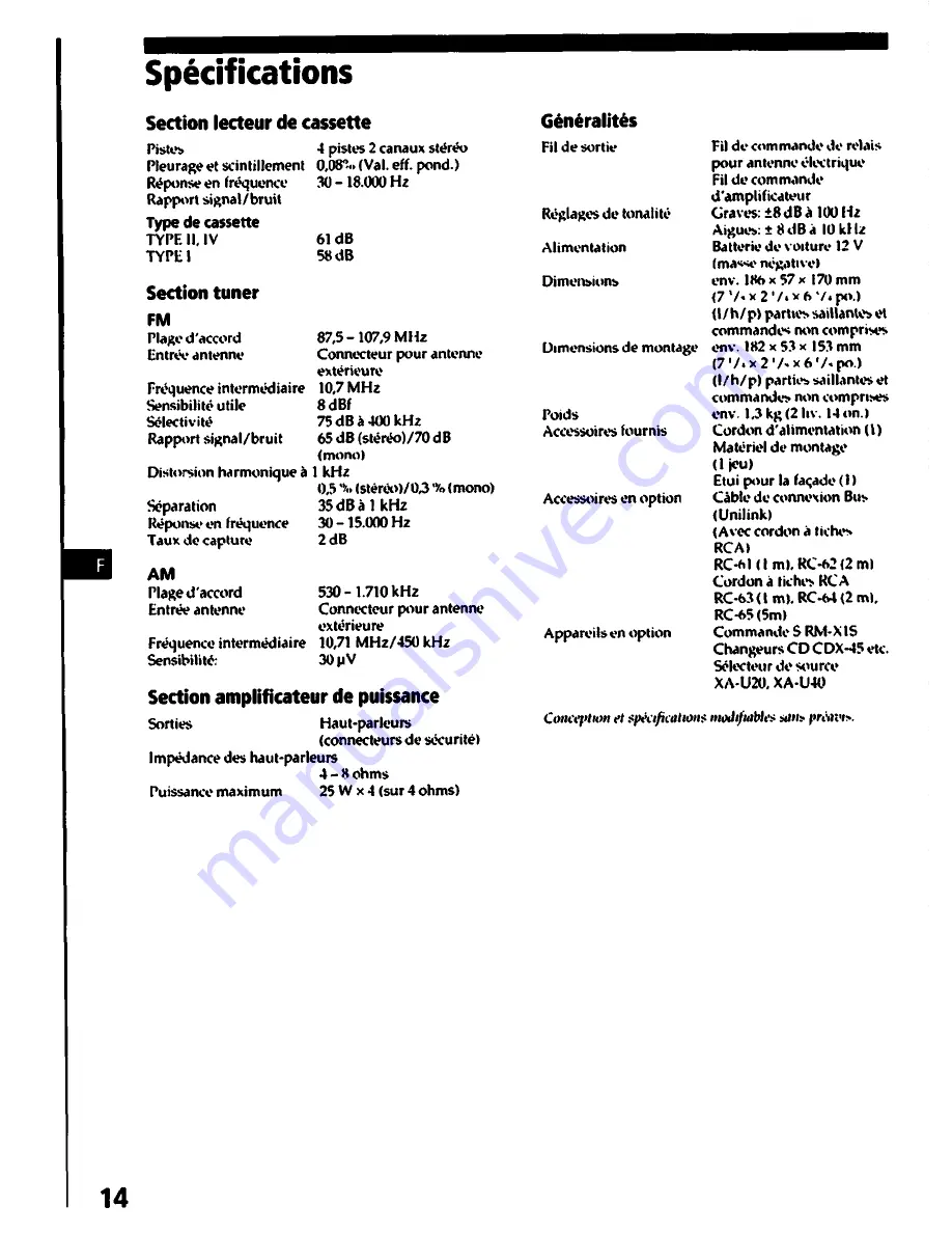 Sony XR-C210 Operating Instructions Manual Download Page 30