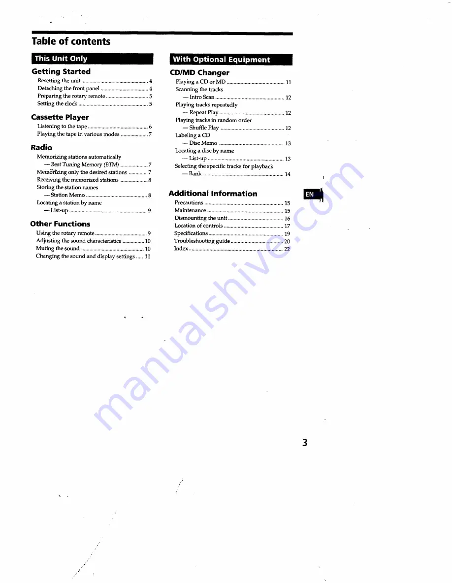 Sony XR-C500 Primary Operating Instructions Manual Download Page 3