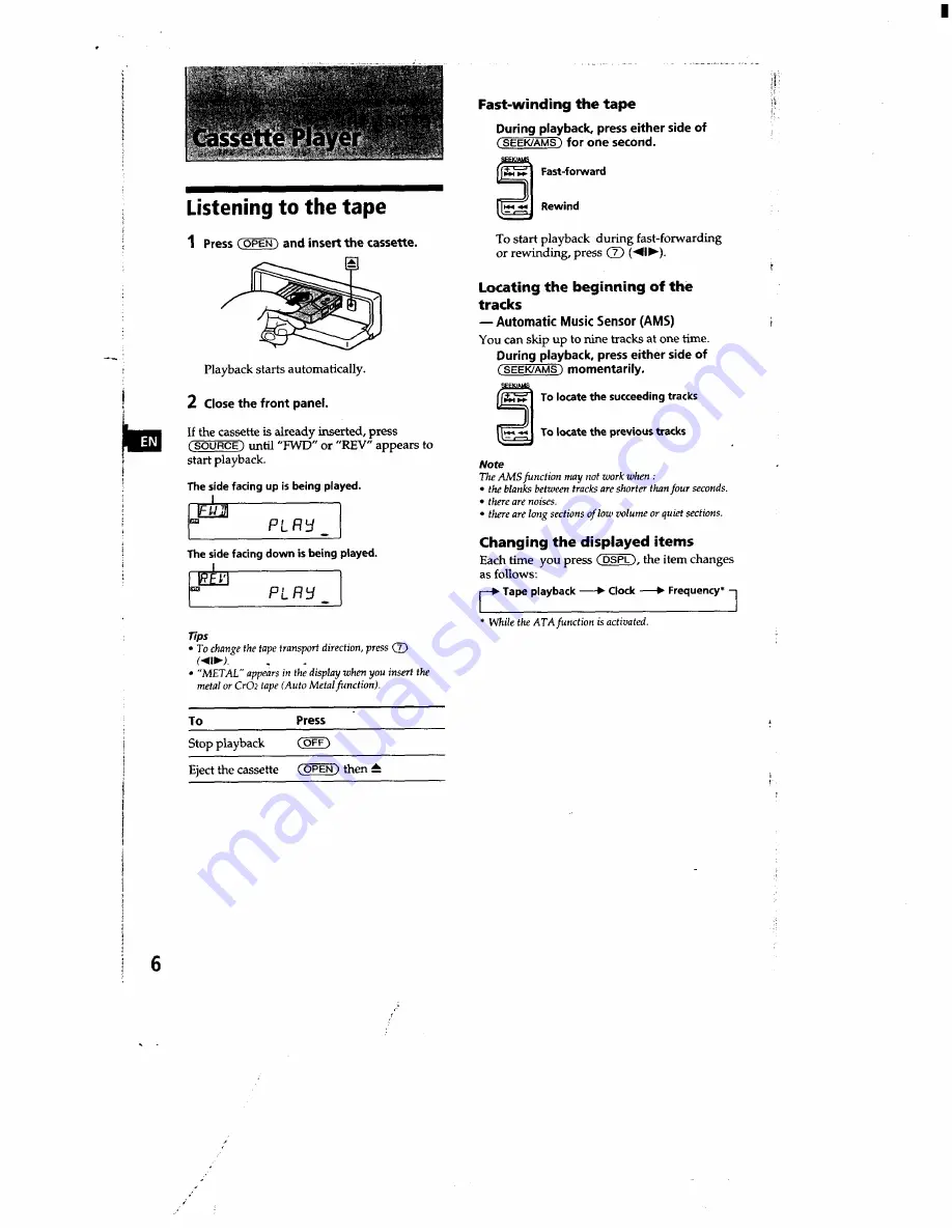 Sony XR-C500 Primary Operating Instructions Manual Download Page 6