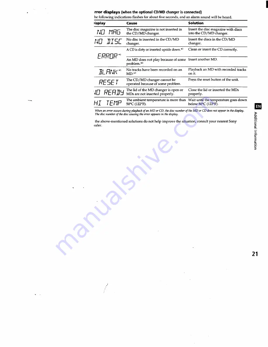 Sony XR-C500 Primary Operating Instructions Manual Download Page 21