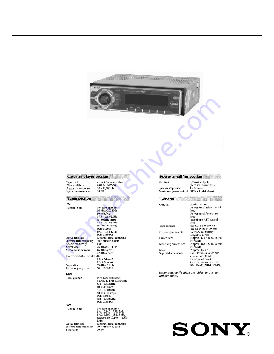 Sony XR-C5604X Service Manual Download Page 1