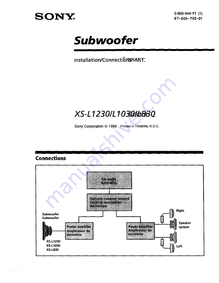 Sony XS-L1030 Installation/Connections Download Page 1