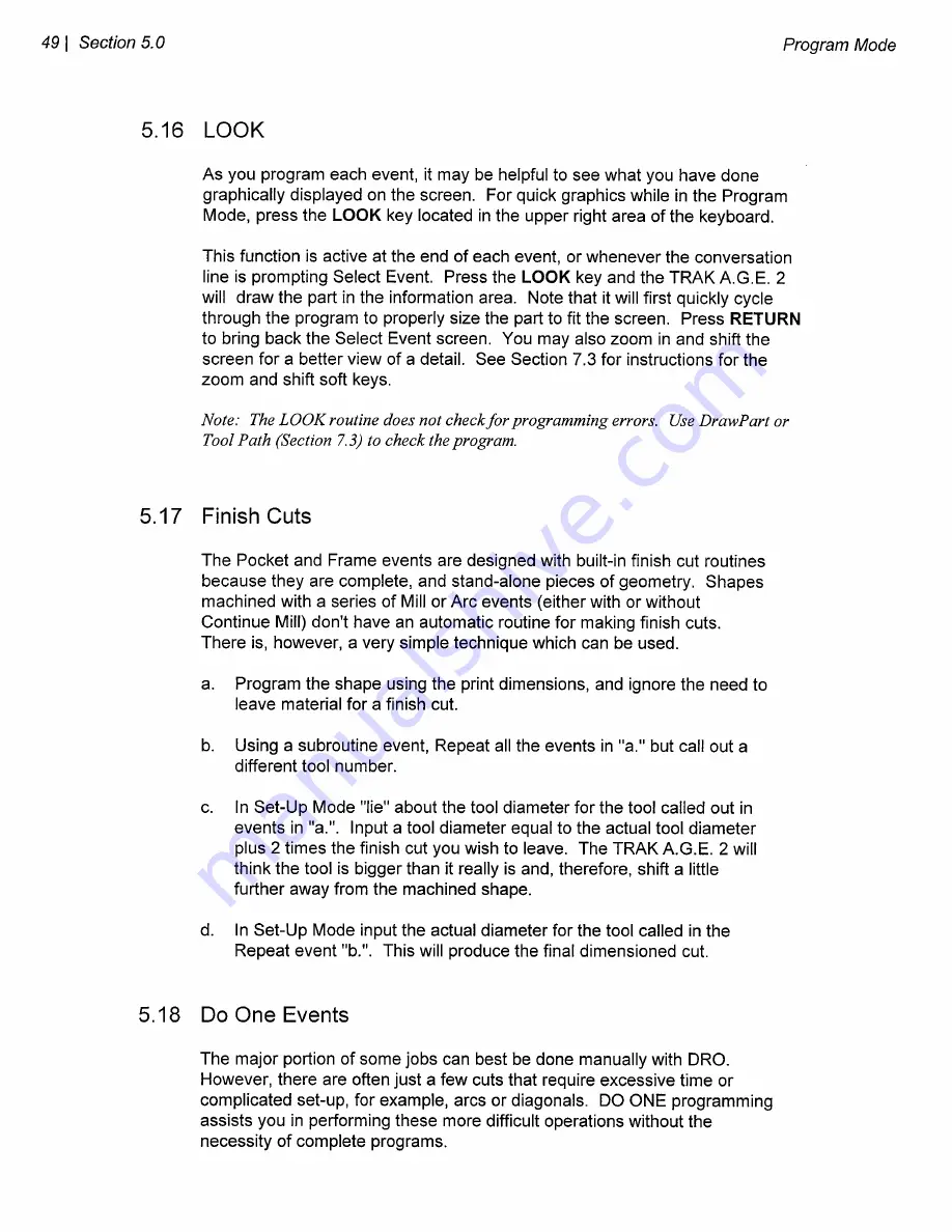 Southwestern Industries TRAK A.G.E. 2 Programming And Operating Manual Download Page 54