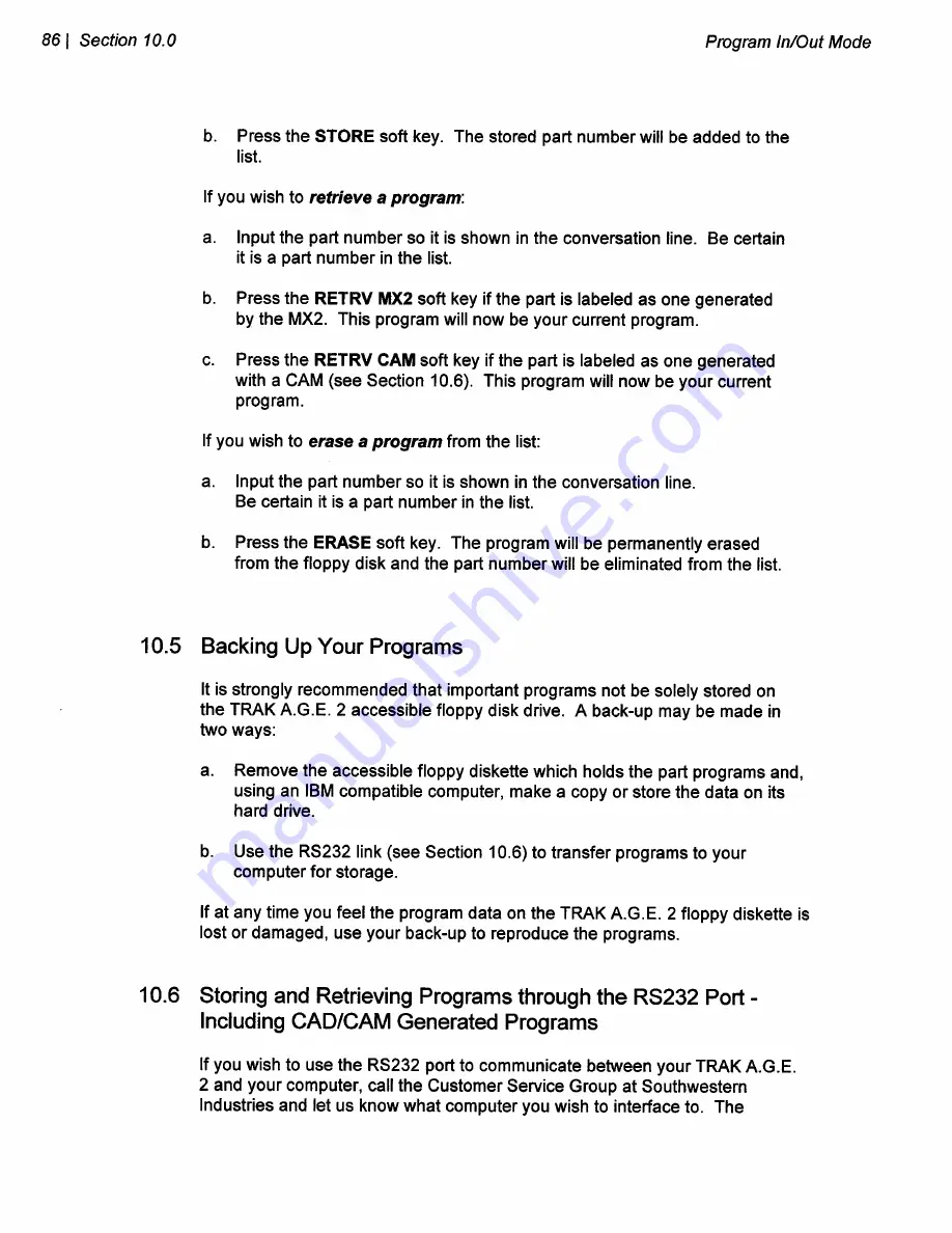 Southwestern Industries TRAK A.G.E. 2 Programming And Operating Manual Download Page 85