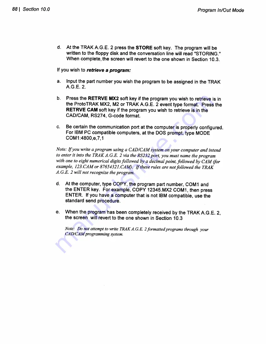 Southwestern Industries TRAK A.G.E. 2 Programming And Operating Manual Download Page 87