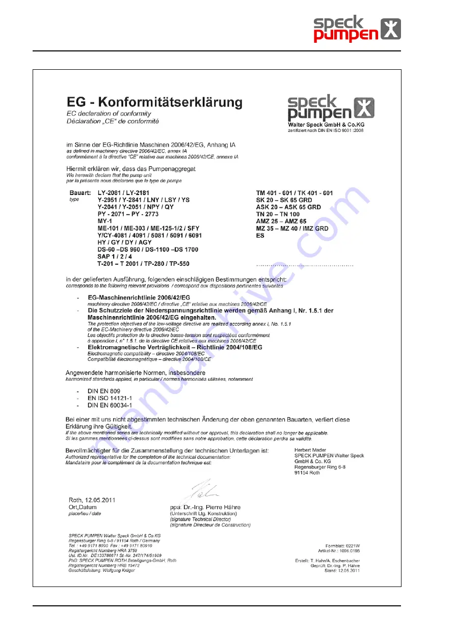 Speck pumpen CSY Series Operating Instructions Manual Download Page 58