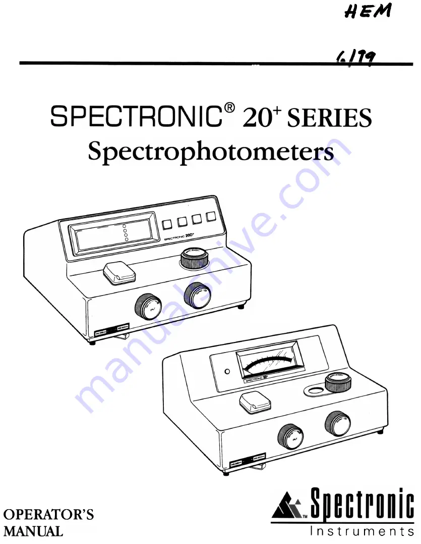 Spectronic 20 Operator'S Manual Download Page 1