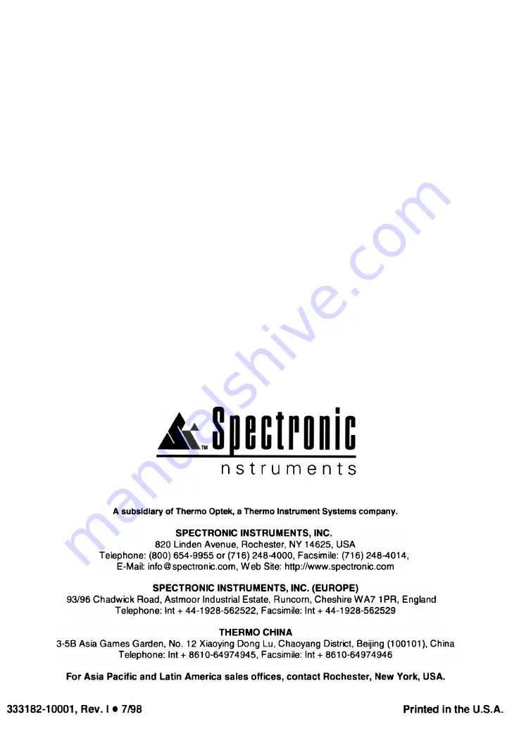 Spectronic 20 Operator'S Manual Download Page 31