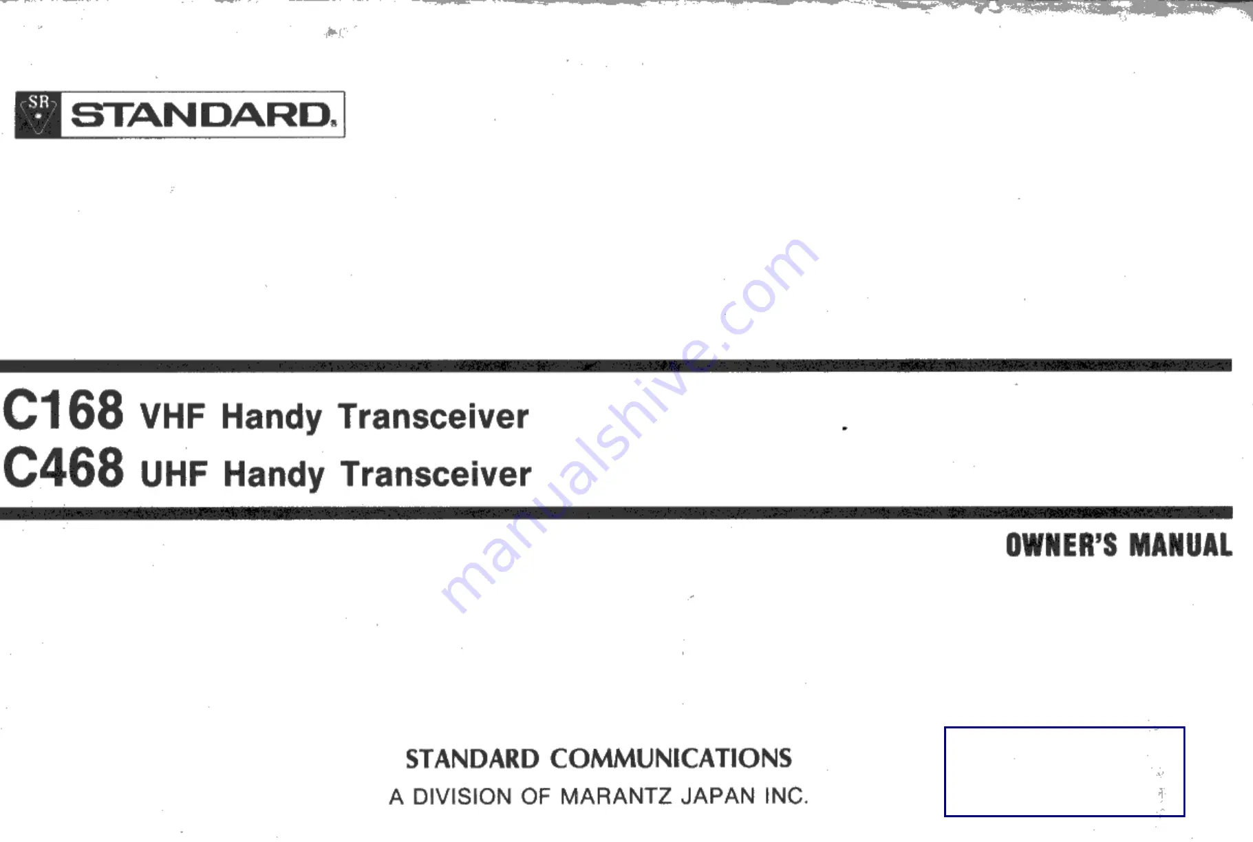 Standard C168 Owner'S Manual Download Page 1