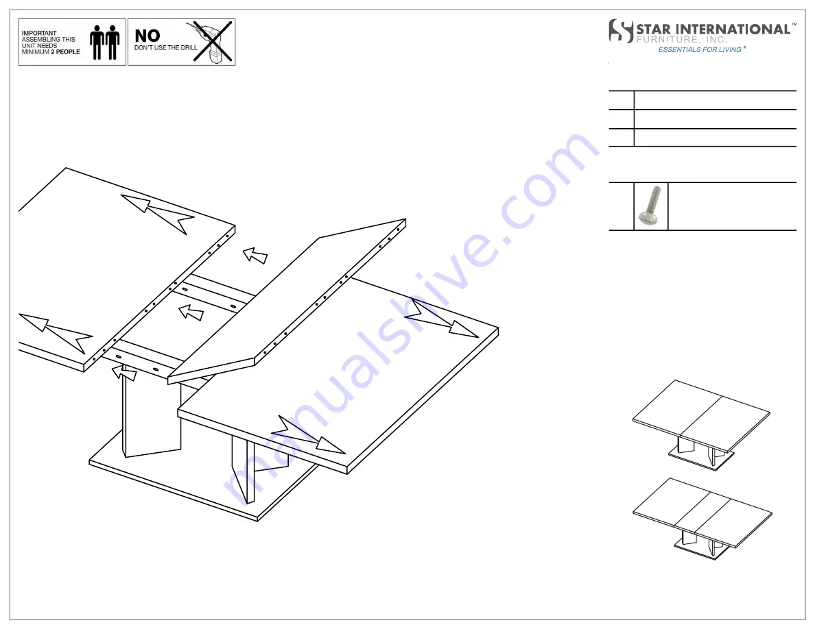 STAR INTERNATIONAL FURNITURE ESSENTIALS FOR LIVING NOBLE EXT DINING TABLE Assembly Instructions Download Page 3