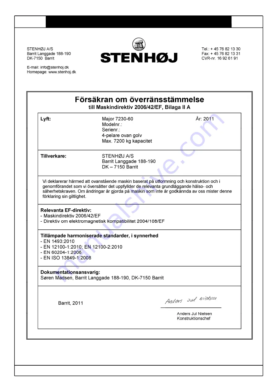 Stenhoj MAJOR 7000 Operation And Maintenance Instructions Download Page 43