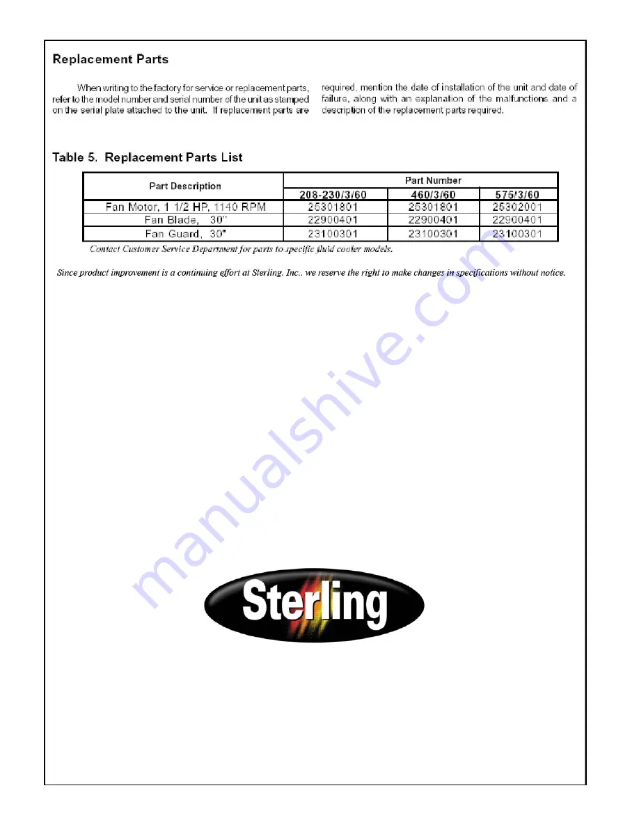 Sterling 25001301 Скачать руководство пользователя страница 12