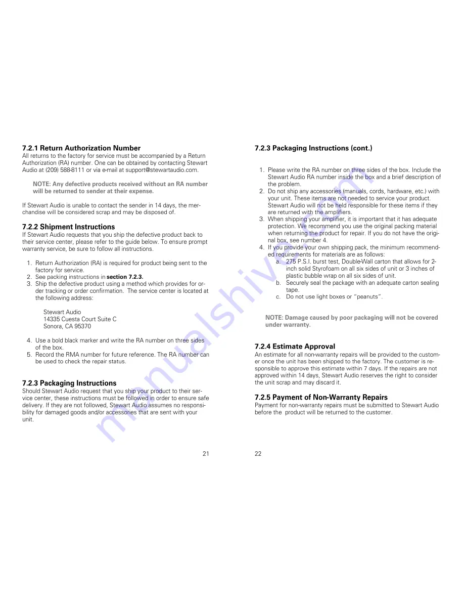 Stewart Audio AV25-2-RS232 Owner'S Manual Download Page 11