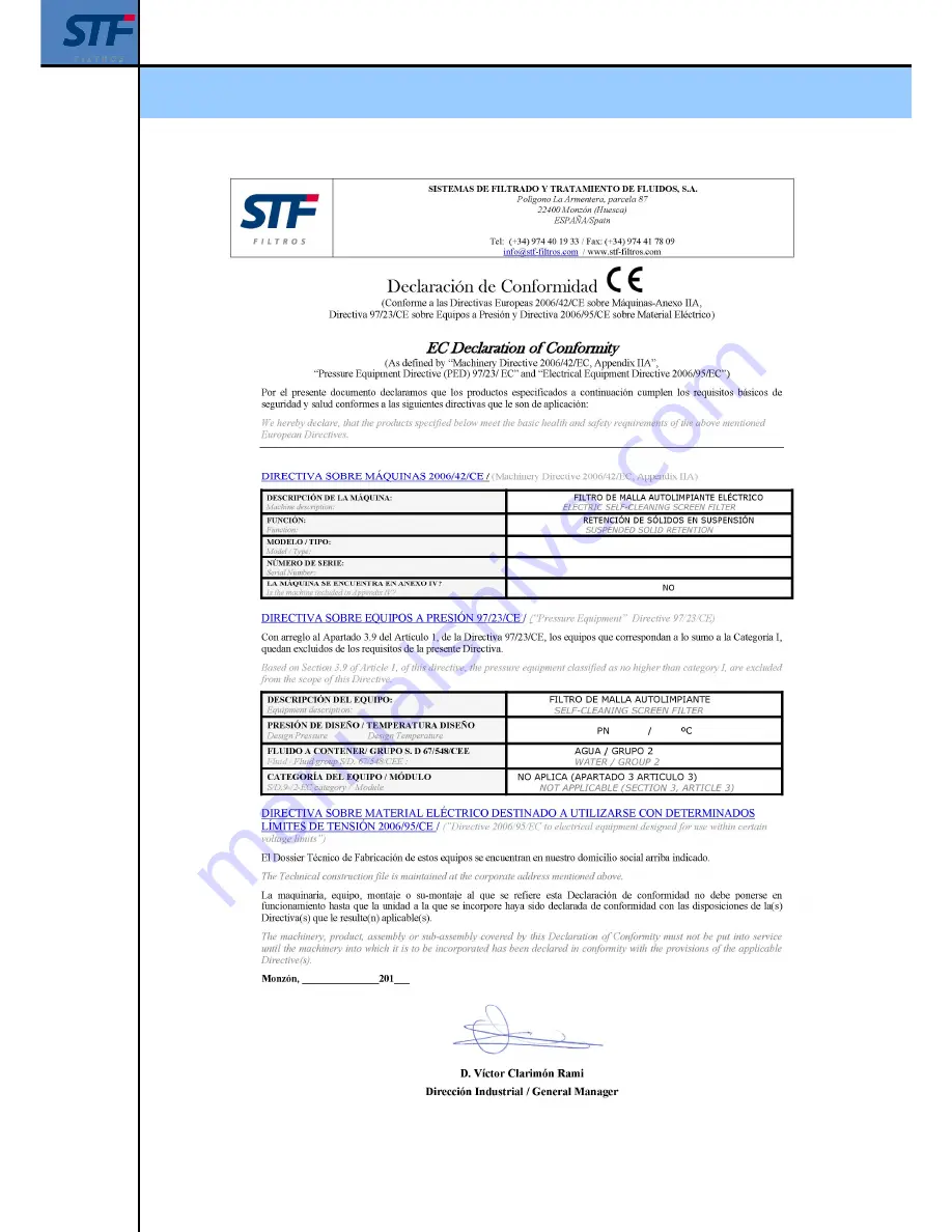 STF-Filtros FMA-2000 series Installation, Operation And Maintenance Manual Download Page 5