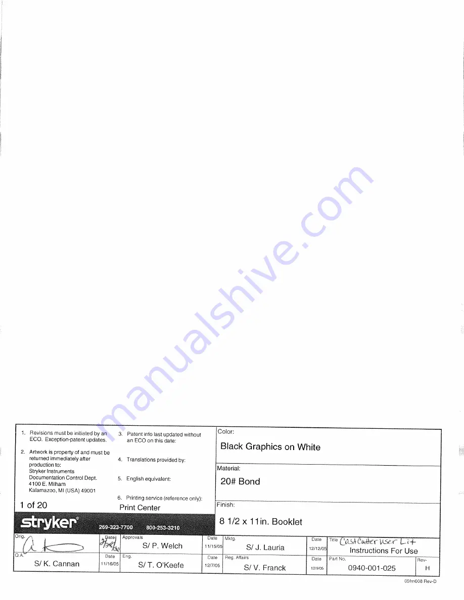 Stryker 940 Maintenance Manual & Operating Instructions Download Page 1