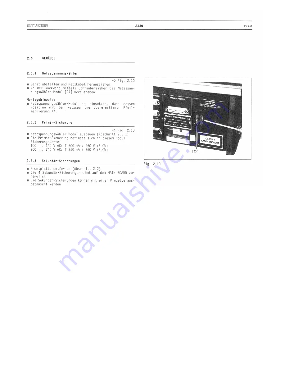 Studer A730 Operating And Service Instructions Download Page 31