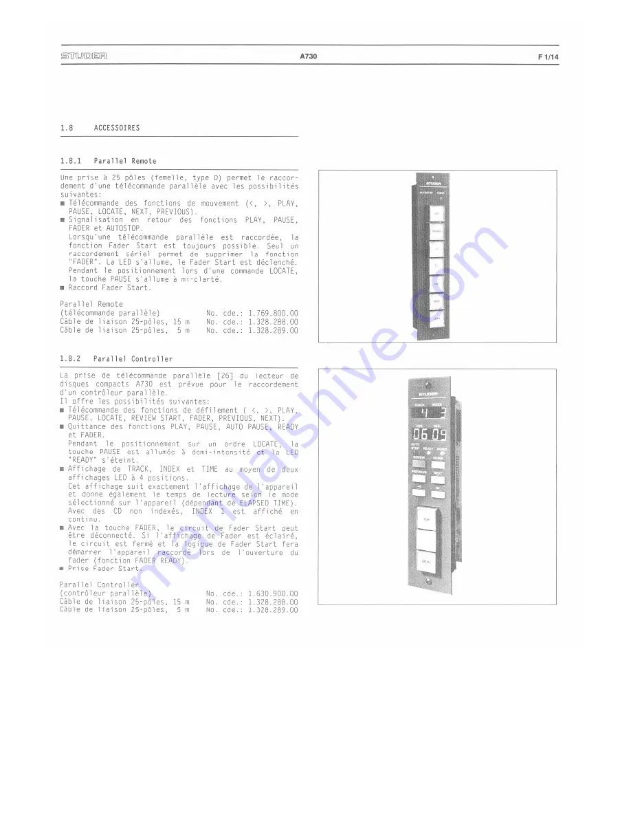 Studer A730 Operating And Service Instructions Download Page 109