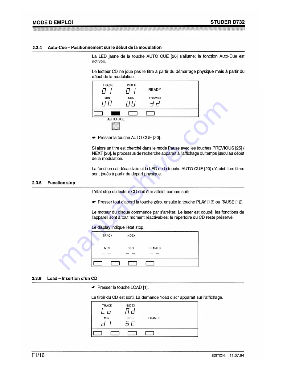 Studer D732 Operating And Service Instructions Download Page 133