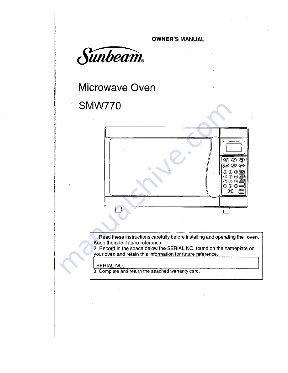 Sunbeam SMW770 Owner'S Manual Download Page 1