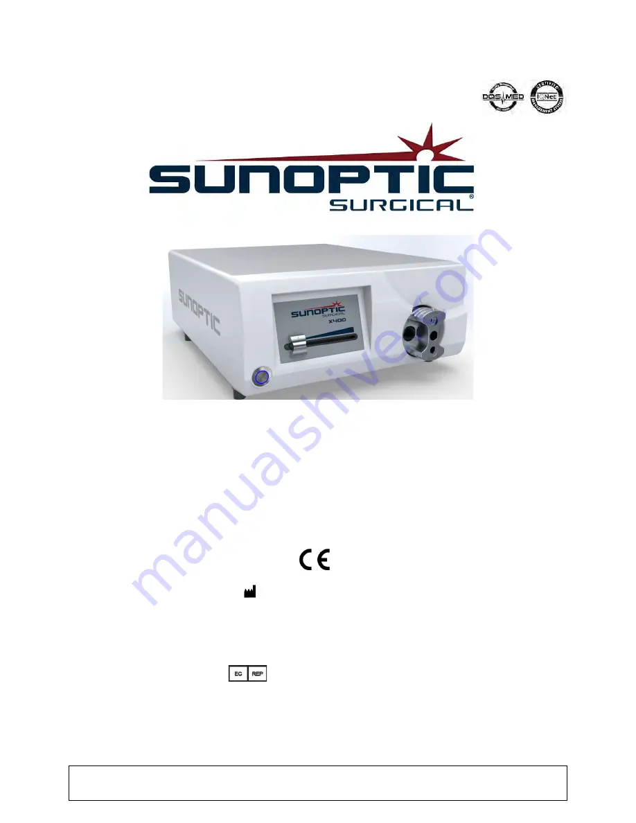 Sunoptic Surgical Titan X400 Operator'S Manual Download Page 1