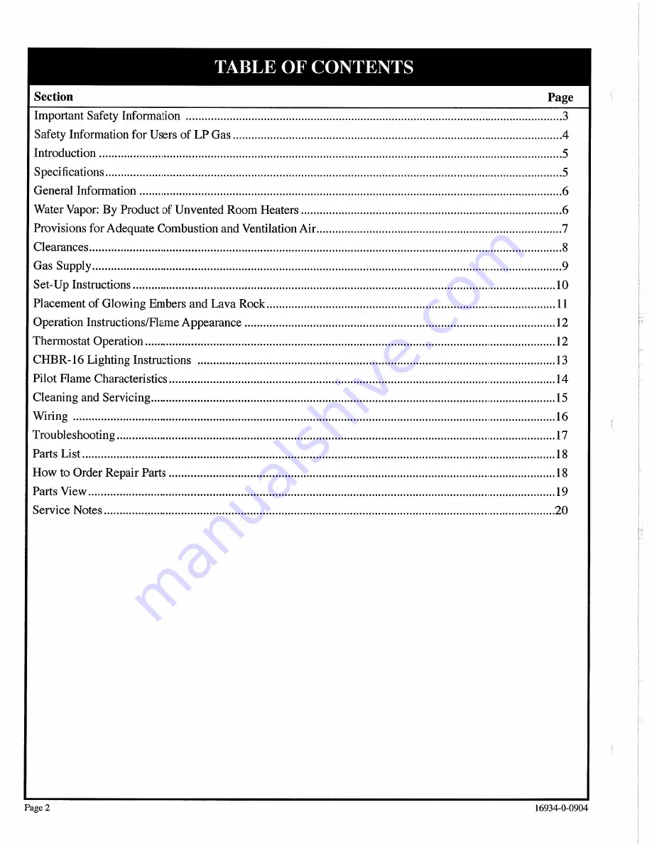 Superb CHBR-16-3 Installation Instructions And Owner'S Manual Download Page 2