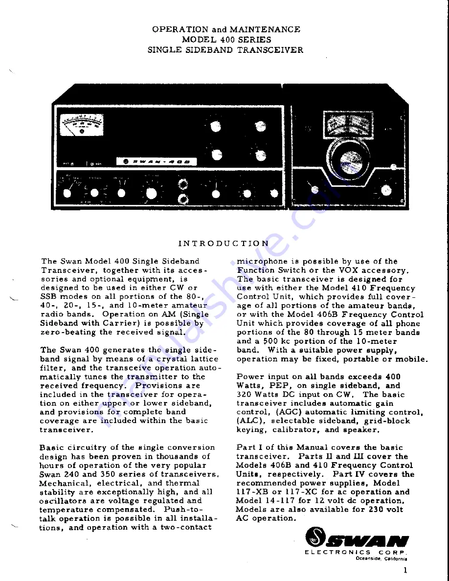 Swann 400 Operation And Maintenance Download Page 2