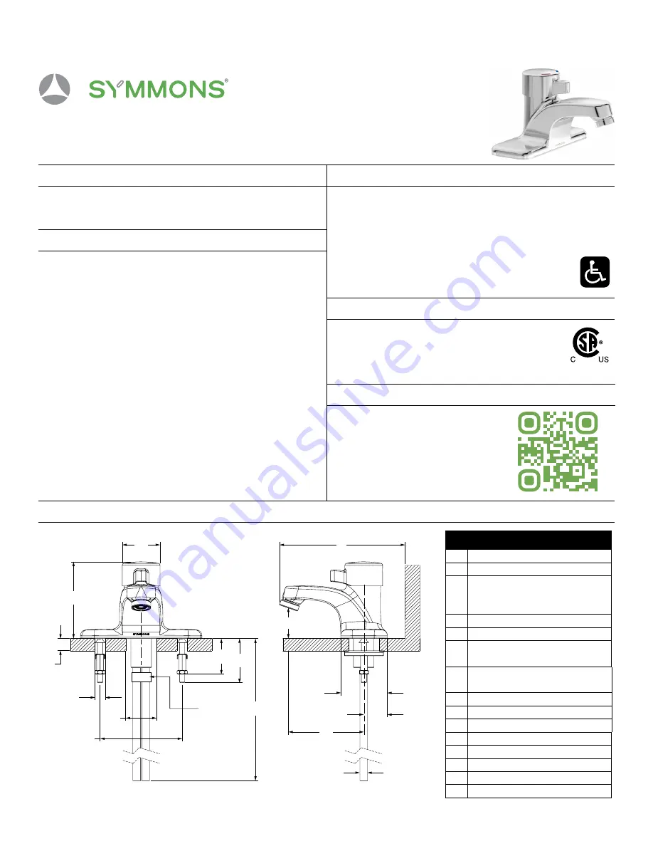 Symmons SCOT SLC-6000 Series Operation & Maintenance Manual Download Page 1