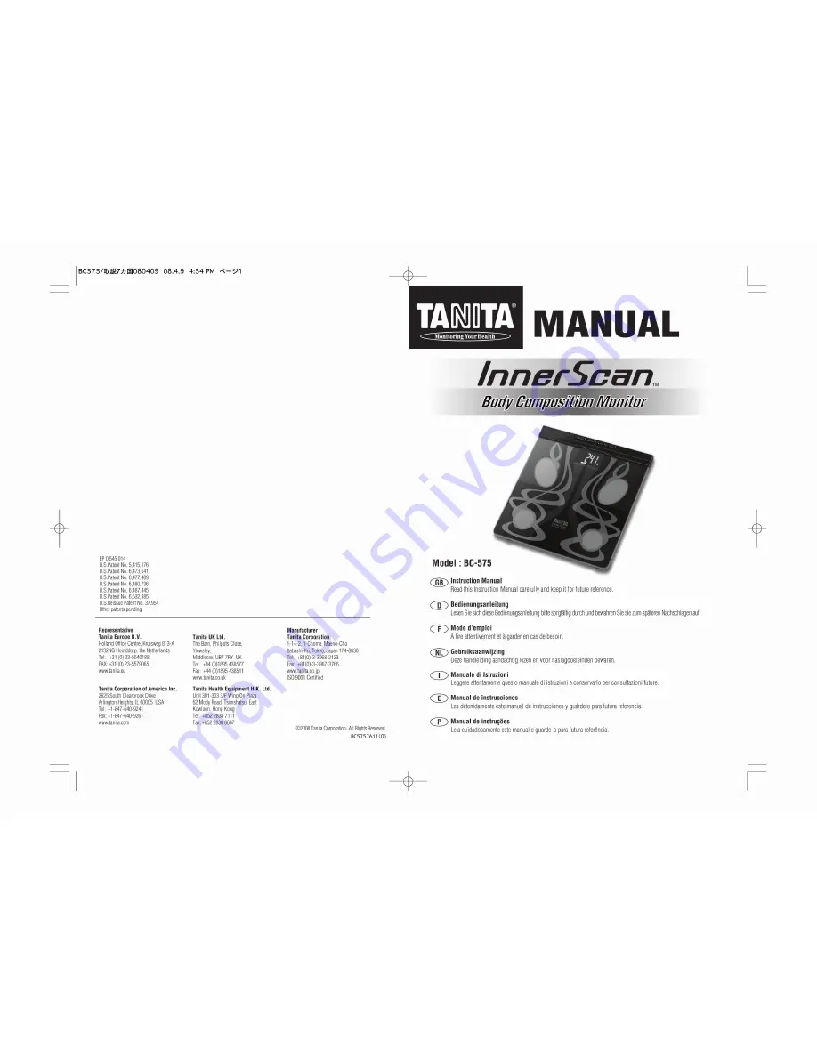 Tanita InnerScan BC-575 Manual Download Page 1