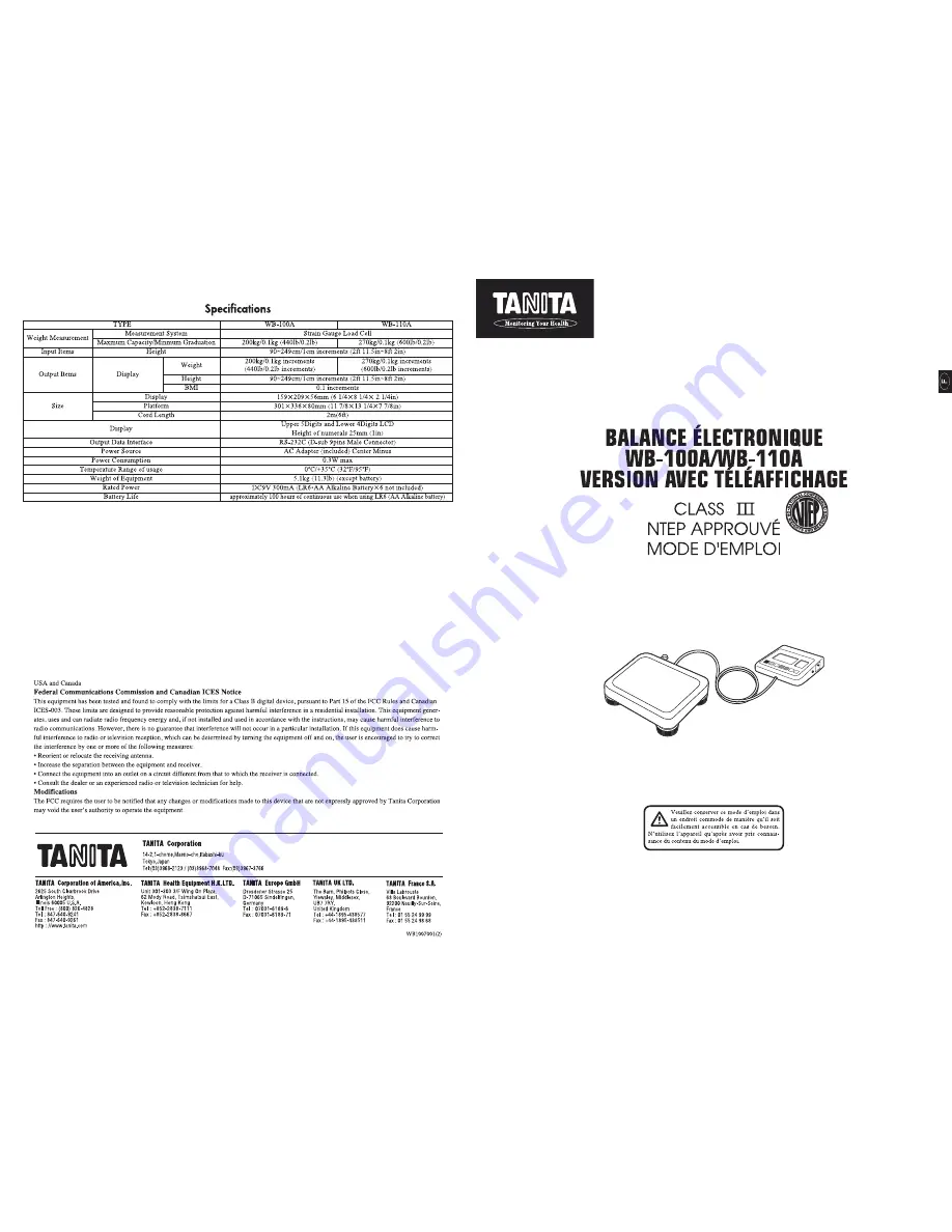 Tanita WB-100A Скачать руководство пользователя страница 5