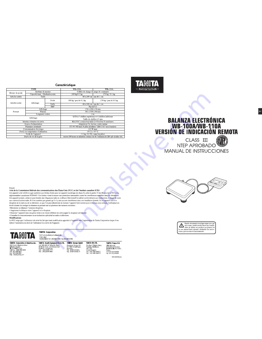 Tanita WB-100A Instruction Manual Download Page 9