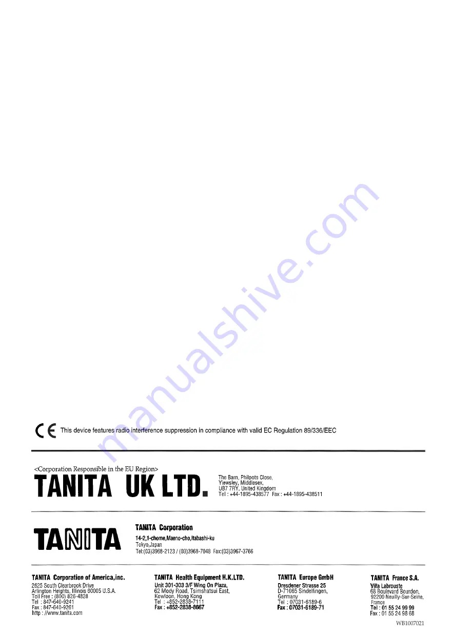 Tanita WB-100ST Operating Instructions Manual Download Page 8