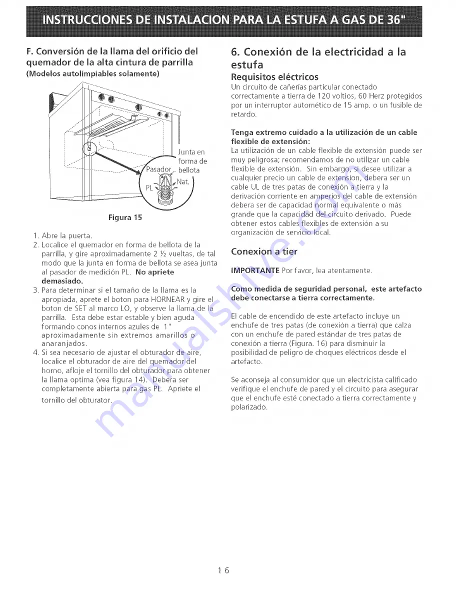 Tappan TGF602PGW3 Installation Manual Download Page 16