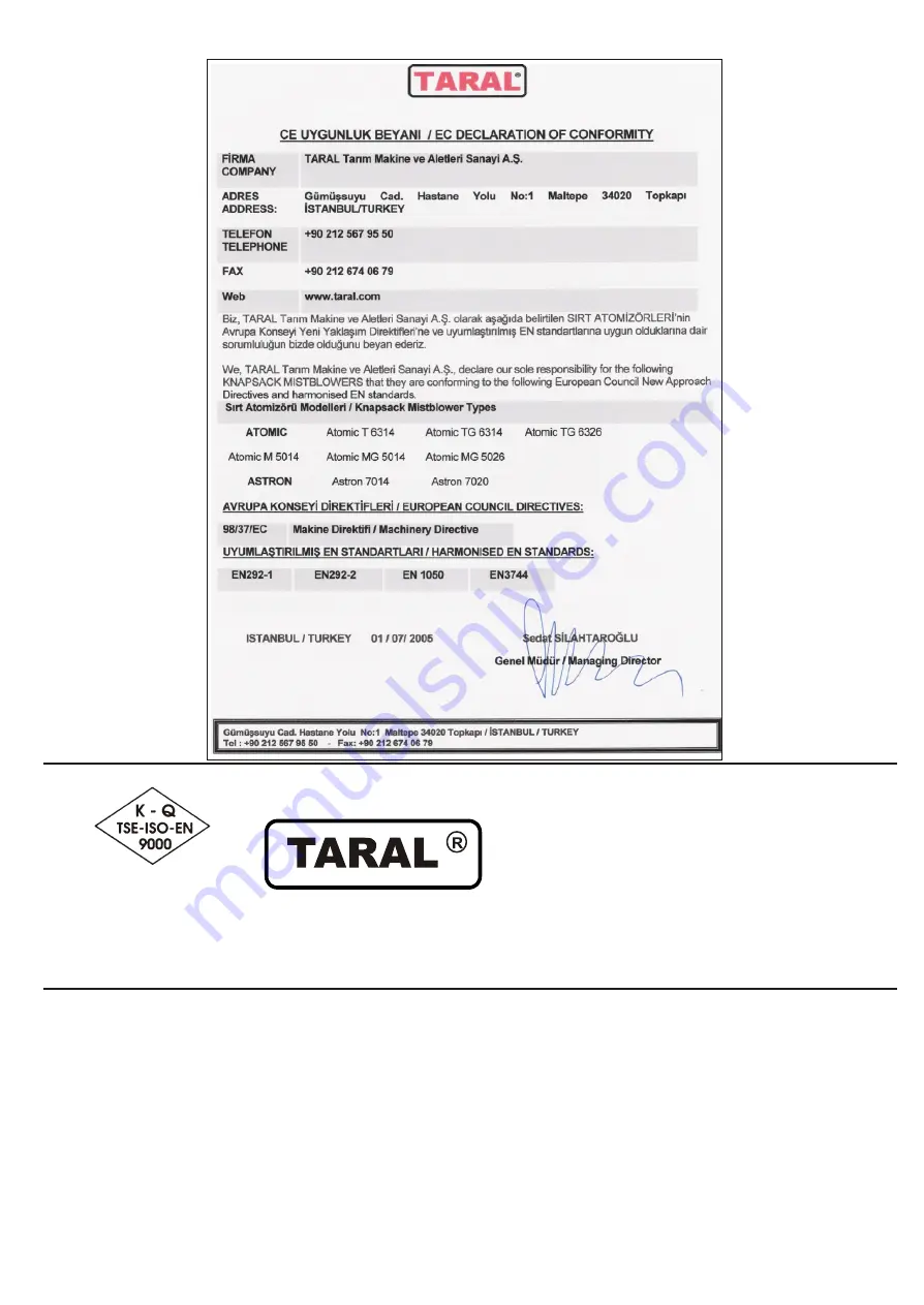 TARAL ASTRON 7014 Owner'S Manual Download Page 16